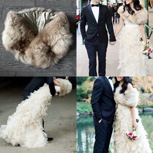 Luxurious Vintage Genuine Rabbit Fur Shrug Stole – Cream & Brown Wedding